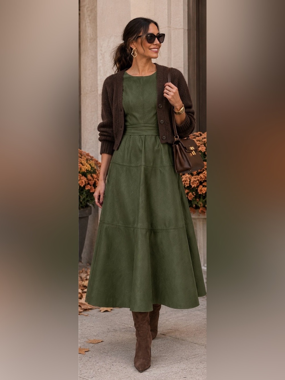 Faux Leather Midi Dress. Olive Green. Size Small & XL. NWT. - Picture 1 of 3
